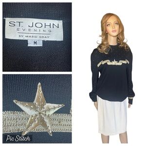 St. John Evening  Gold Star
Ribbon Sweater Black/ivory skirt | Size M/4